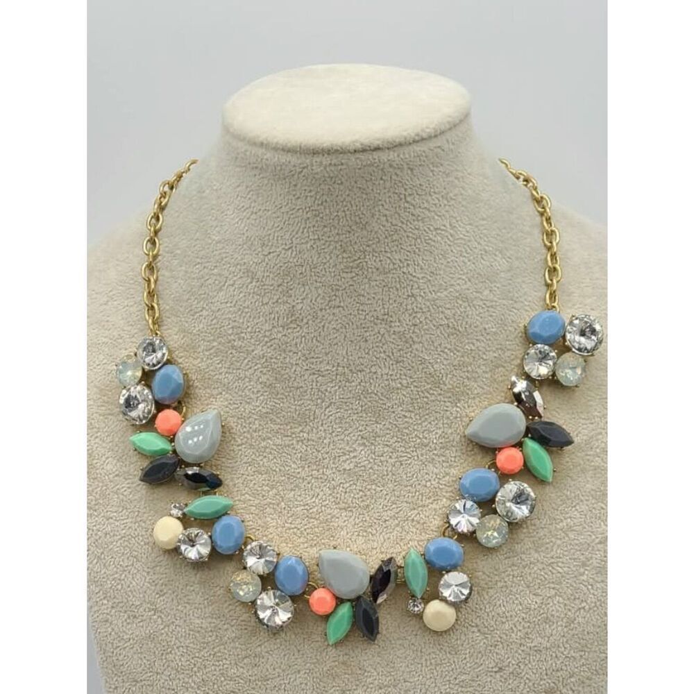 J Crew Factory Pastel Resin Stones with Clear Crystal Necklace NWT